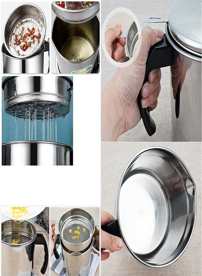 Orrda Oil Strainer Filter for Cooking | Stainless Steel Oil Storage Pot with Handle and Lid | Cooking Oil Fat Separator for Filter Oil Storage Jar Strainer (1.2 Liter_Silver) - Image 4